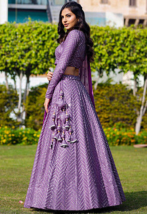 Embroidered Georgette Lehenga in Light Purple
