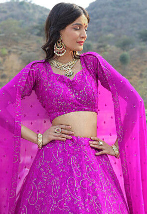 Embroidered Georgette Lehenga in Light Purple