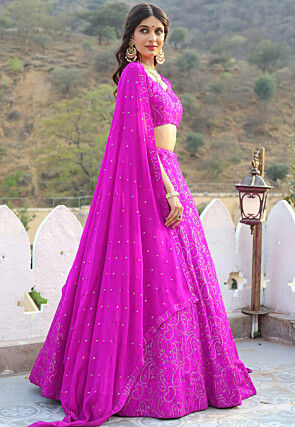 Embroidered Georgette Lehenga in Light Purple