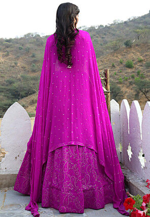 Embroidered Georgette Lehenga in Light Purple