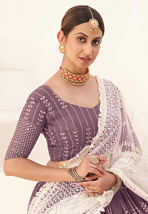 Embroidered Georgette Lehenga in Light Purple