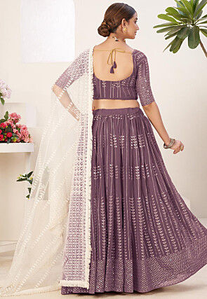 Embroidered Georgette Lehenga in Light Purple