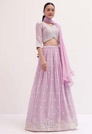 Embroidered Georgette Lehenga in Light Purple