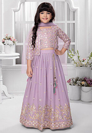 Embroidered Georgette Lehenga in Light Purple