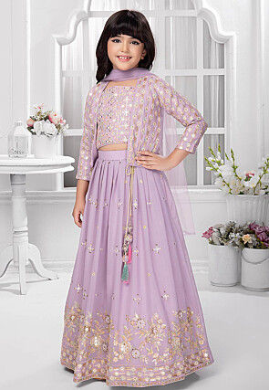 Embroidered Georgette Lehenga in Light Purple
