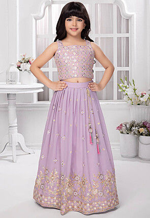 Embroidered Georgette Lehenga in Light Purple