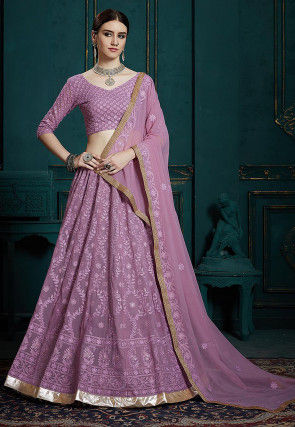 Embroidered Georgette Lehenga in Lilac