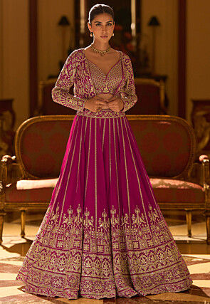 Embroidered Georgette Lehenga in Magenta