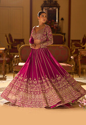 Embroidered Georgette Lehenga in Magenta