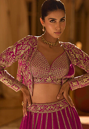 Embroidered Georgette Lehenga in Magenta