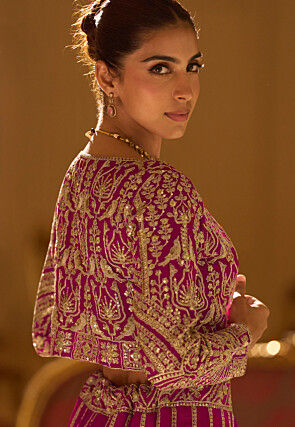 Embroidered Georgette Lehenga in Magenta