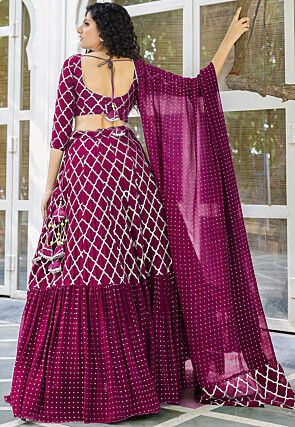 Embroidered Georgette Ruffled Lehenga in Magenta