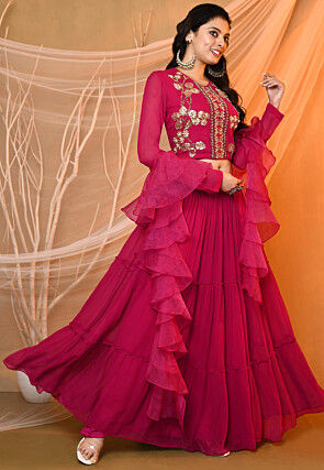 Embroidered Georgette Lehenga in Magenta