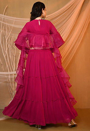 Embroidered Georgette Lehenga in Magenta