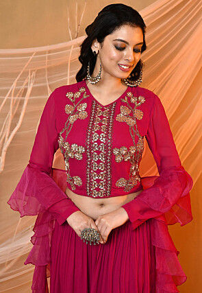 Embroidered Georgette Lehenga in Magenta