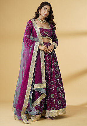 Embroidered Georgette Lehenga in Magenta