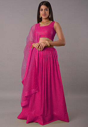 Embroidered Georgette Lehenga in Magenta