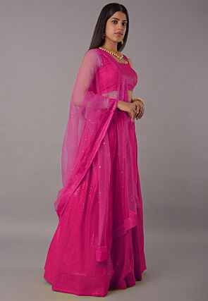 Embroidered Georgette Lehenga in Magenta