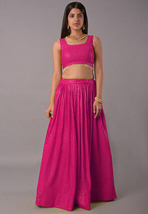 Embroidered Georgette Lehenga in Magenta