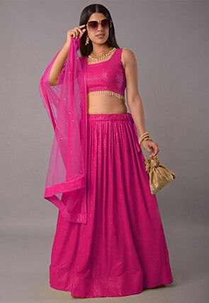 Embroidered Georgette Lehenga in Magenta