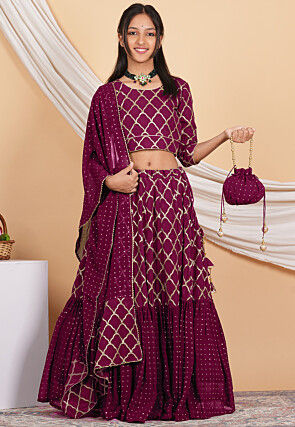 Embroidered Georgette Lehenga in Magenta
