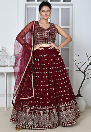 Embroidered Georgette Lehenga in Maroon
