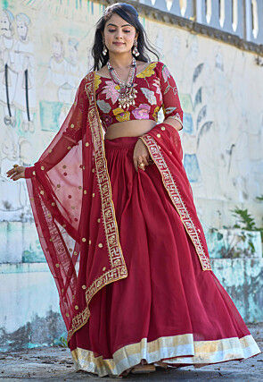 Embroidered Georgette Lehenga in Maroon