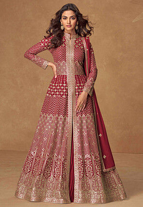Embroidered Georgette Lehenga in Maroon