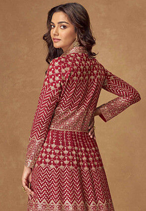 Embroidered Georgette Lehenga in Maroon