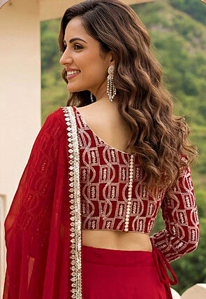 Embroidered Georgette Lehenga in Maroon