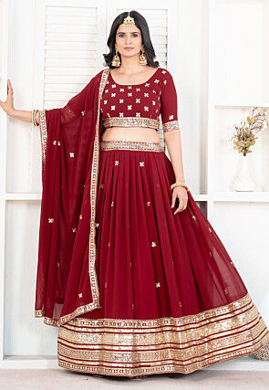 Embroidered Georgette Lehenga in Maroon