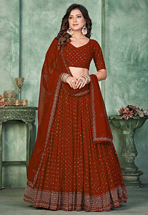 Embroidered Georgette Lehenga in Maroon