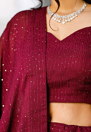 Embroidered Georgette Lehenga in Maroon