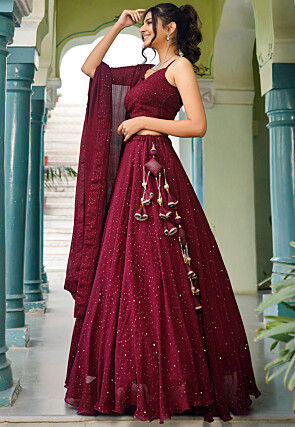 Embroidered Georgette Lehenga in Maroon
