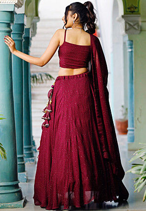 Embroidered Georgette Lehenga in Maroon