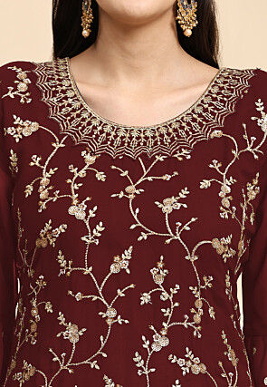 Embroidered Georgette Lehenga in Maroon