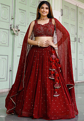 Embroidered Georgette Lehenga in Maroon