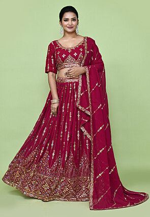 Embroidered Georgette Lehenga in Maroon