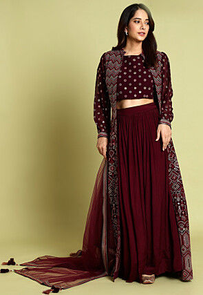Embroidered Georgette Lehenga in Maroon
