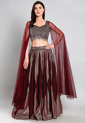 Embroidered Georgette Lehenga in Maroon