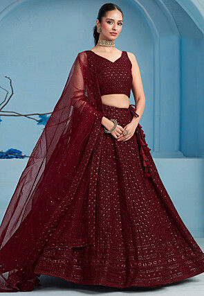 Embroidered Georgette Lehenga in Maroon
