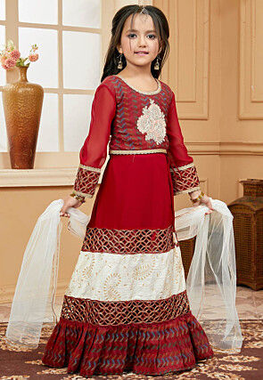 Embroidered Georgette Lehenga in Maroon