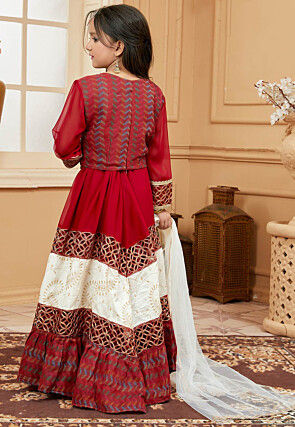 Embroidered Georgette Lehenga in Maroon