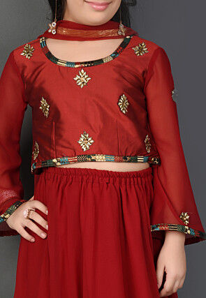 Embroidered Georgette Lehenga in Maroon