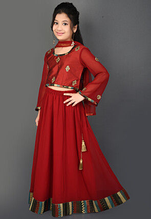 Embroidered Georgette Lehenga in Maroon