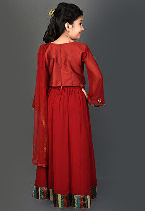 Embroidered Georgette Lehenga in Maroon