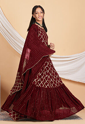 Embroidered Georgette Lehenga in Maroon