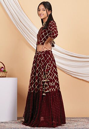 Embroidered Georgette Lehenga in Maroon