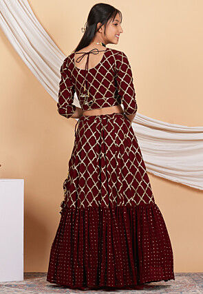 Embroidered Georgette Lehenga in Maroon