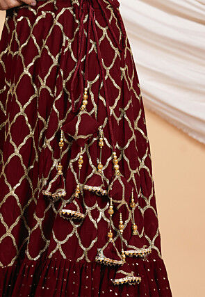 Embroidered Georgette Lehenga in Maroon